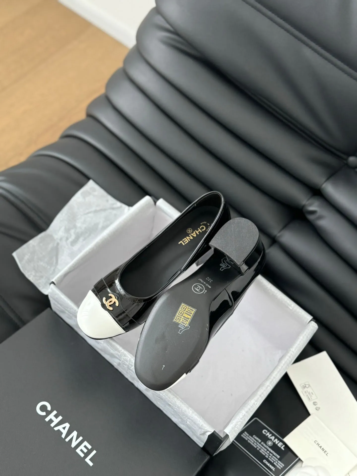 CC High Heels Glossy Black White Lambskin