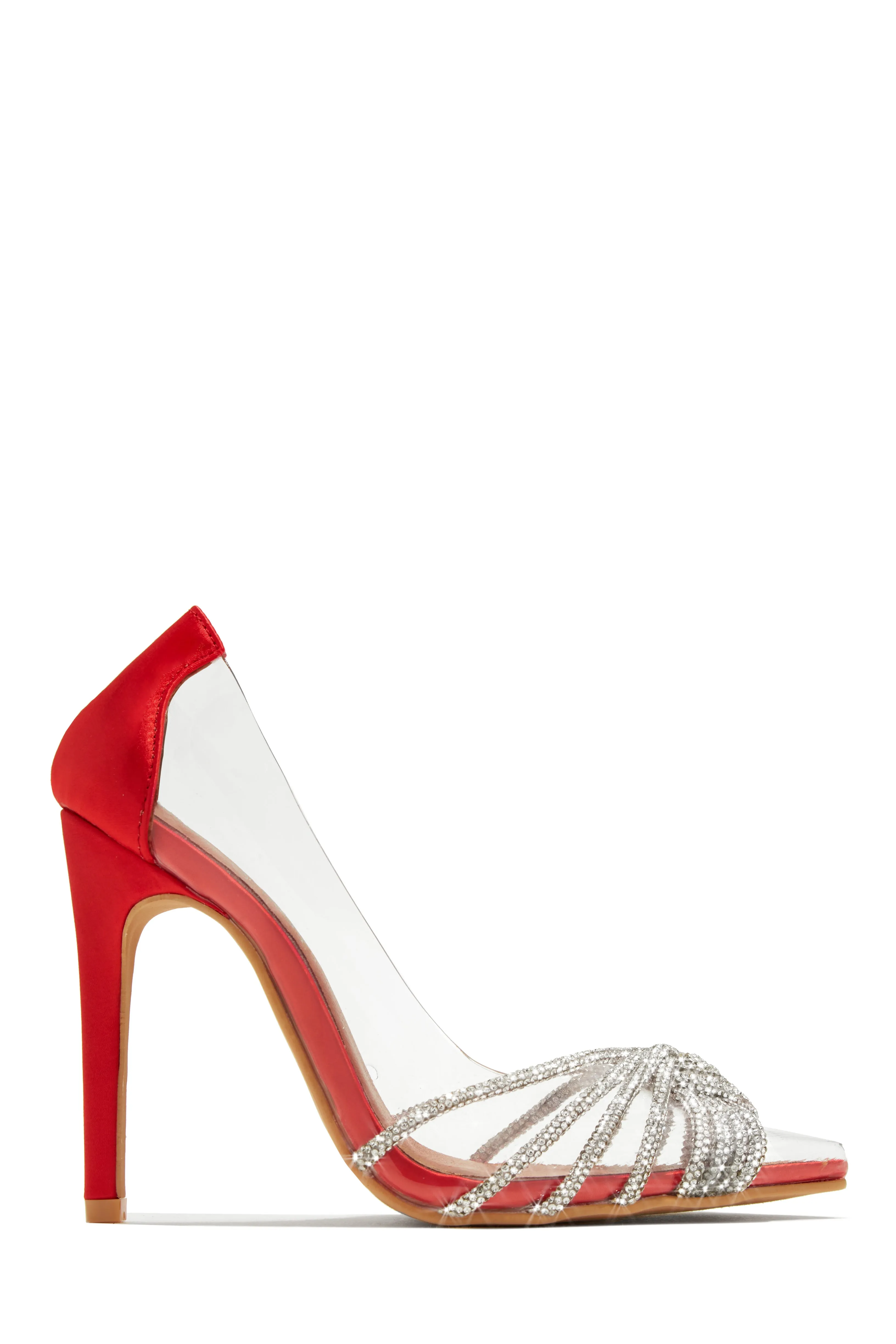 Champagne Toast Embellished Pointed Toe Pumps - Red