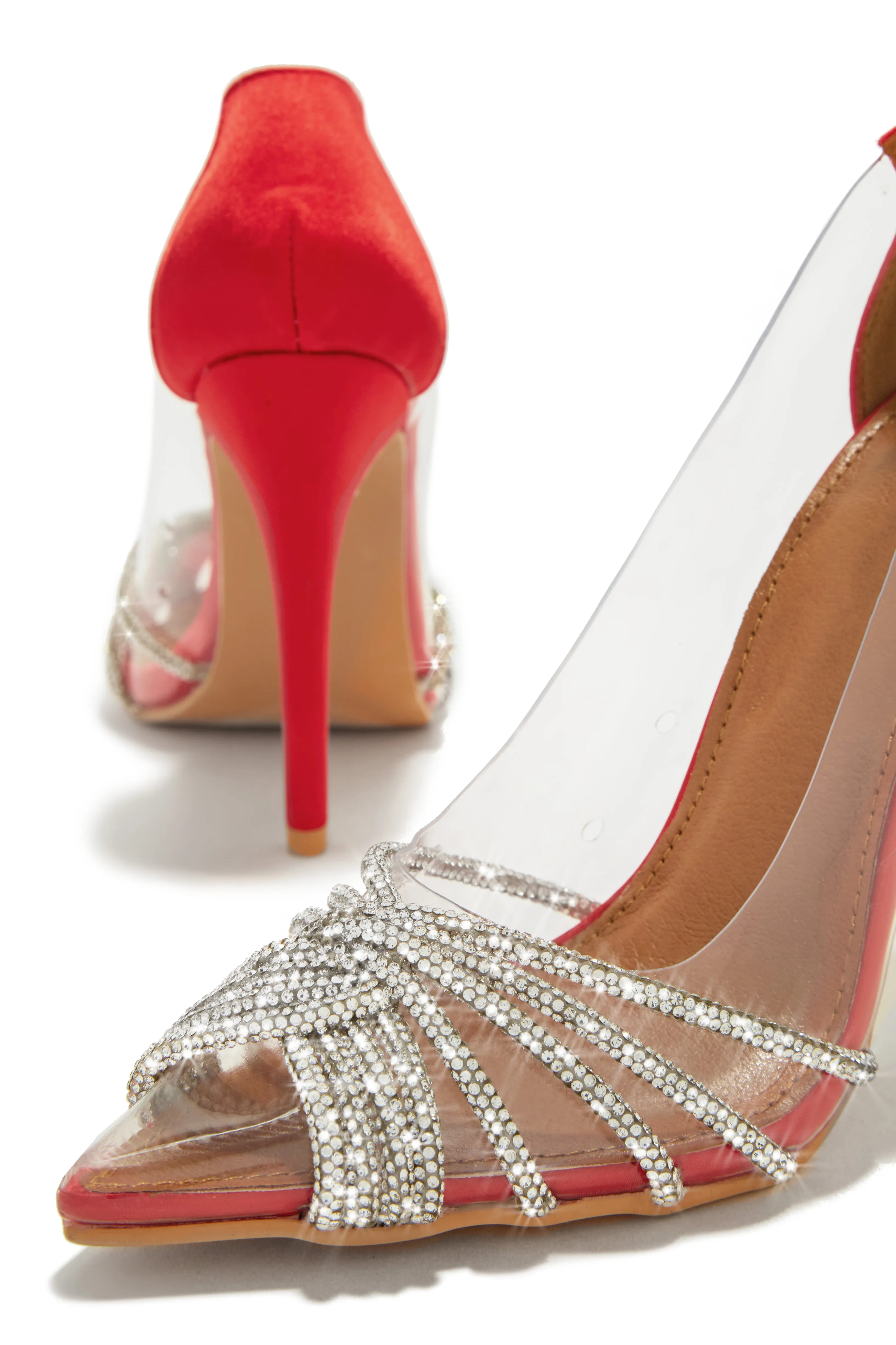 Champagne Toast Embellished Pointed Toe Pumps - Red