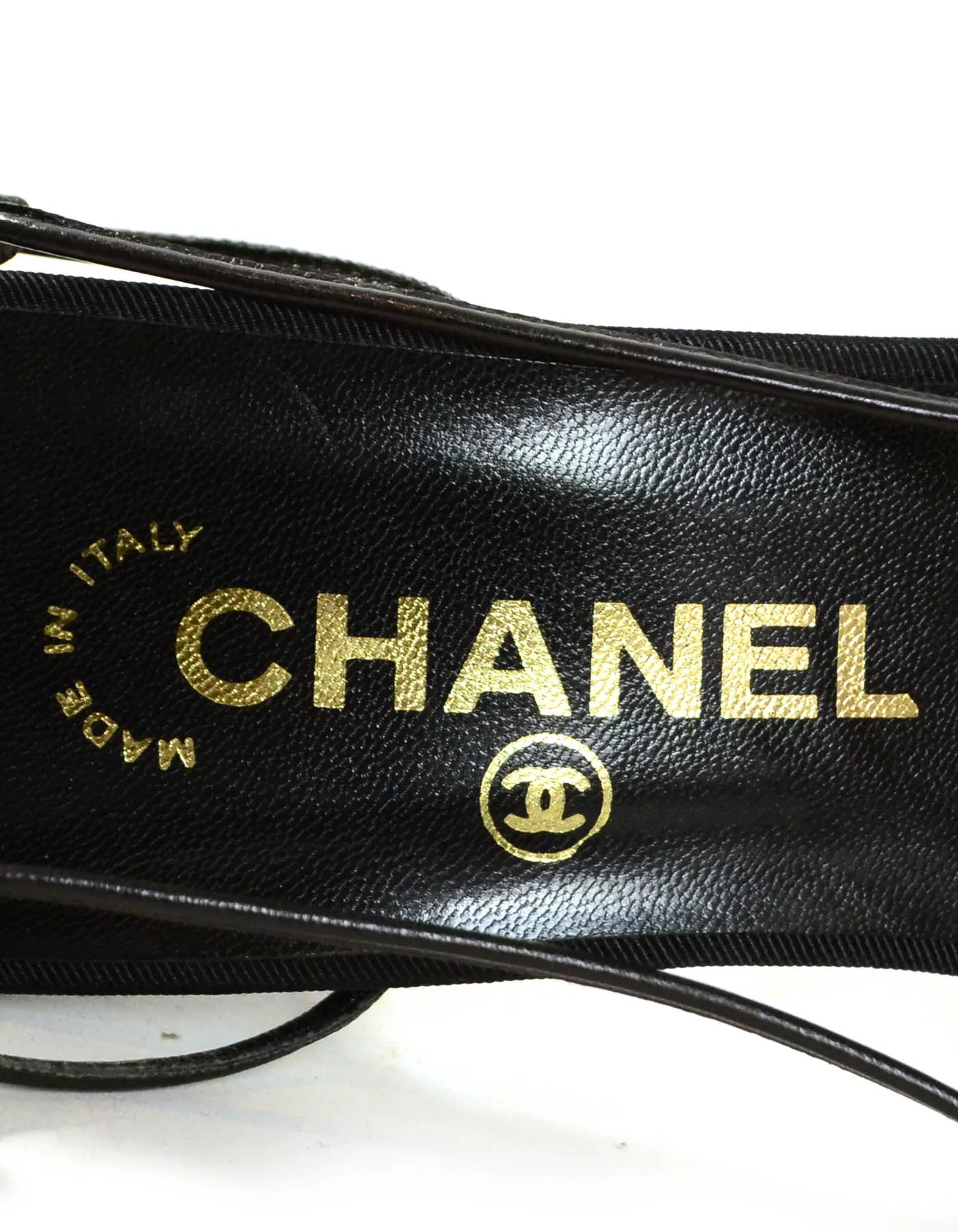 Chanel Black Grosgain Slingbacks with CC Pearl Camellia sz 37.5