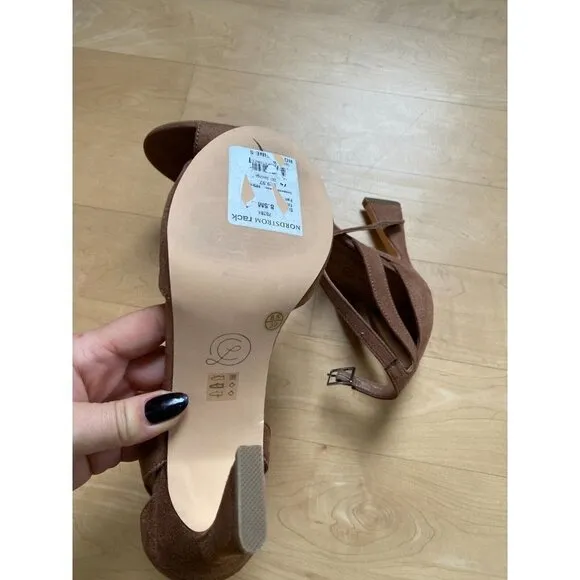 Chinese Laundry NEW &quot;Robby&quot; anke Strap brown suede sandal flared heel