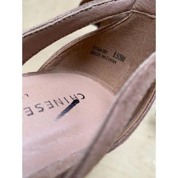 Chinese Laundry NEW &quot;Robby&quot; anke Strap brown suede sandal flared heel