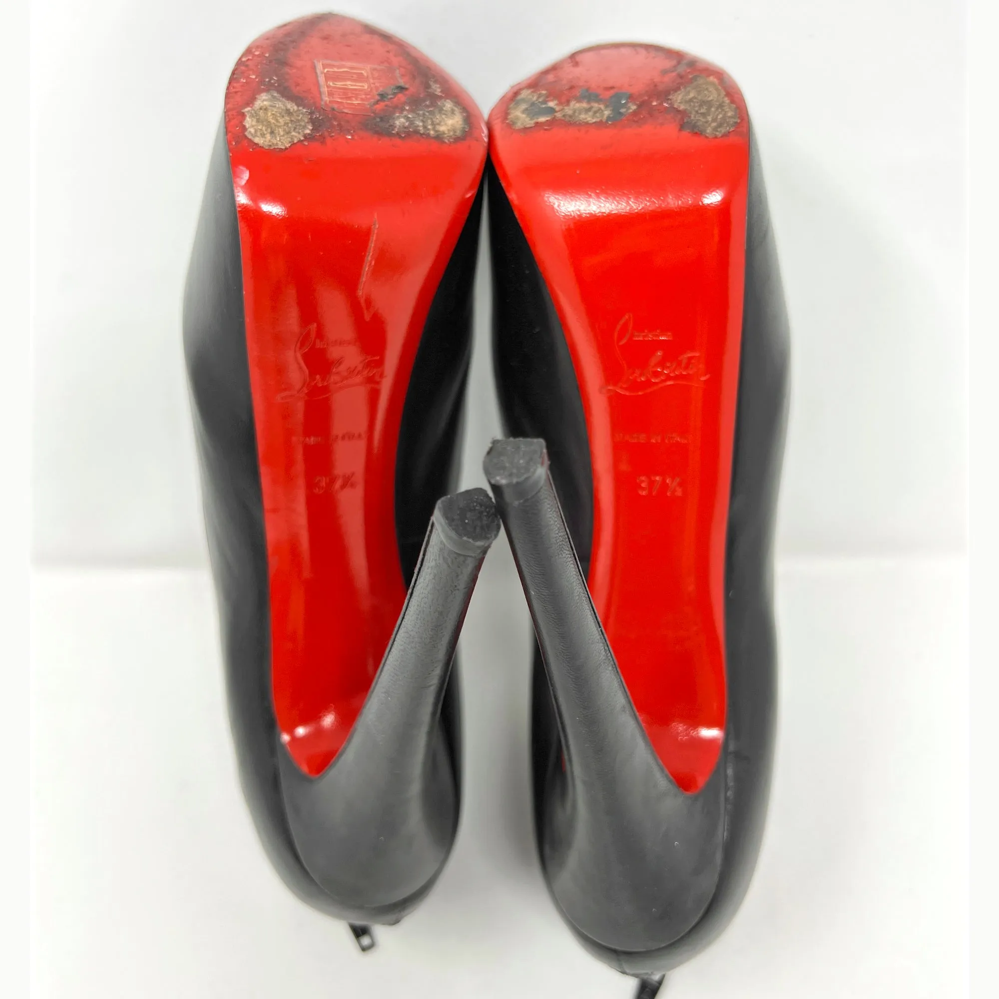 Christian Louboutin Amor 160 Black Leather Platform High Heels Ankle Boots Size EU 37.5