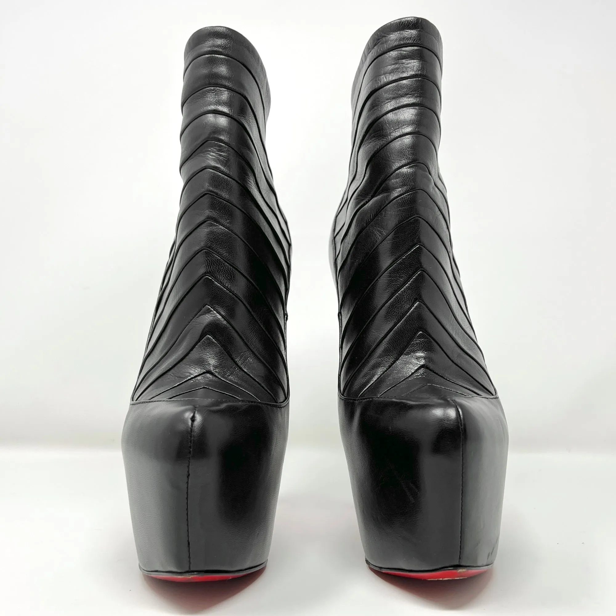 Christian Louboutin Amor 160 Black Leather Platform High Heels Ankle Boots Size EU 37.5