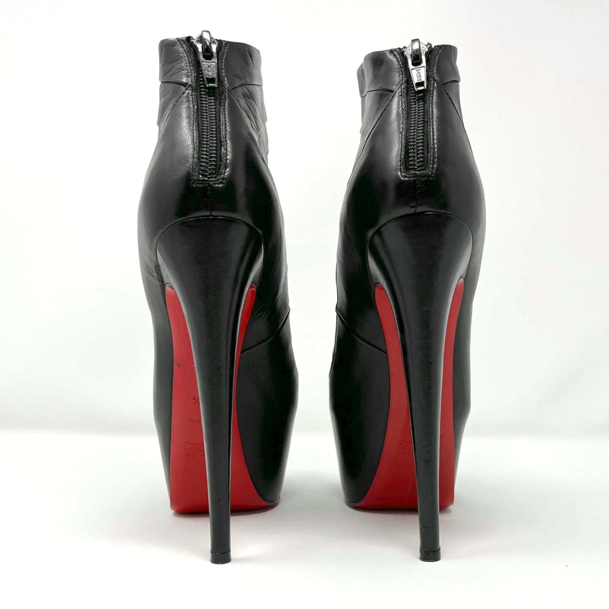 Christian Louboutin Amor 160 Black Leather Platform High Heels Ankle Boots Size EU 37.5