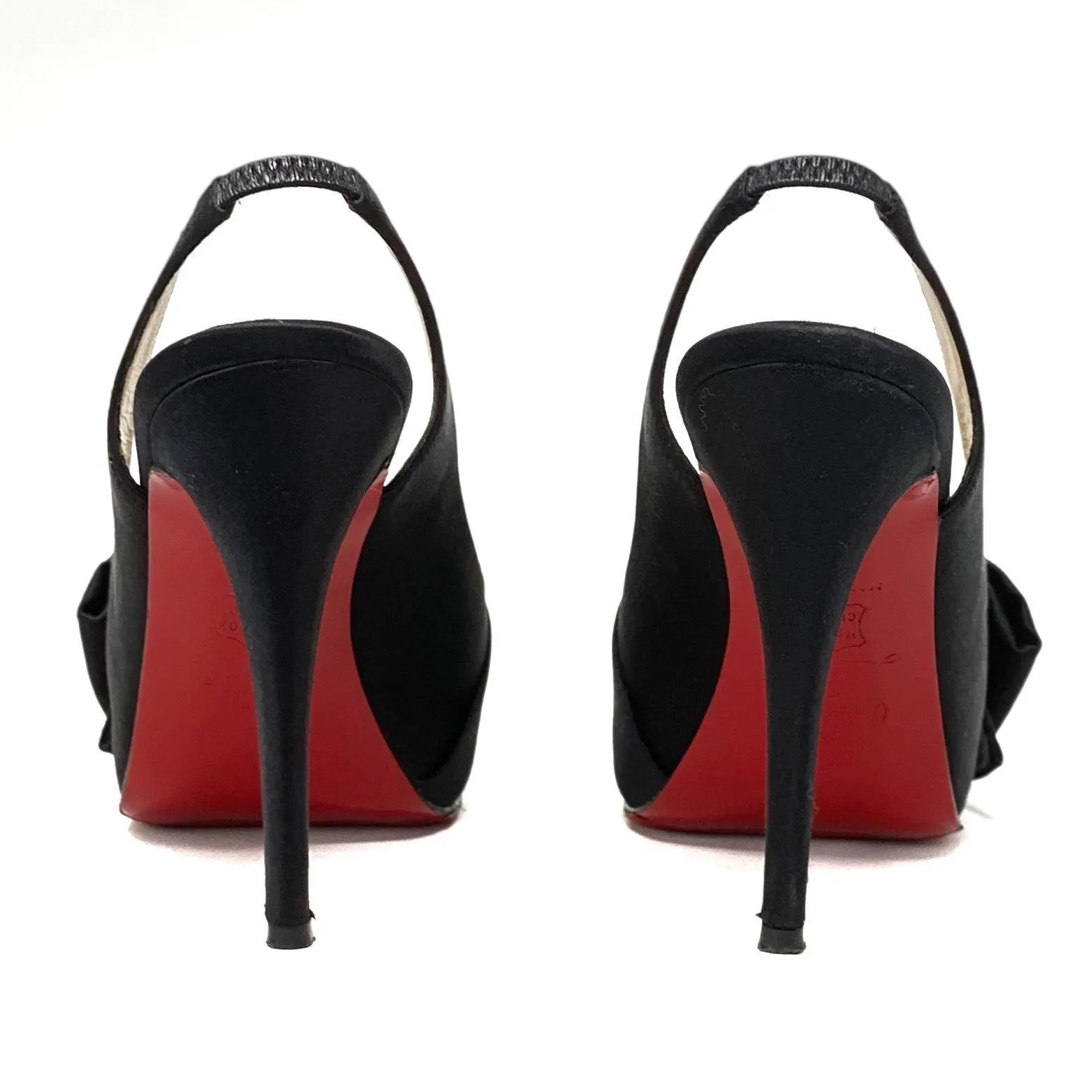 Christian Louboutin Black Satin Sling Back Pumps 37