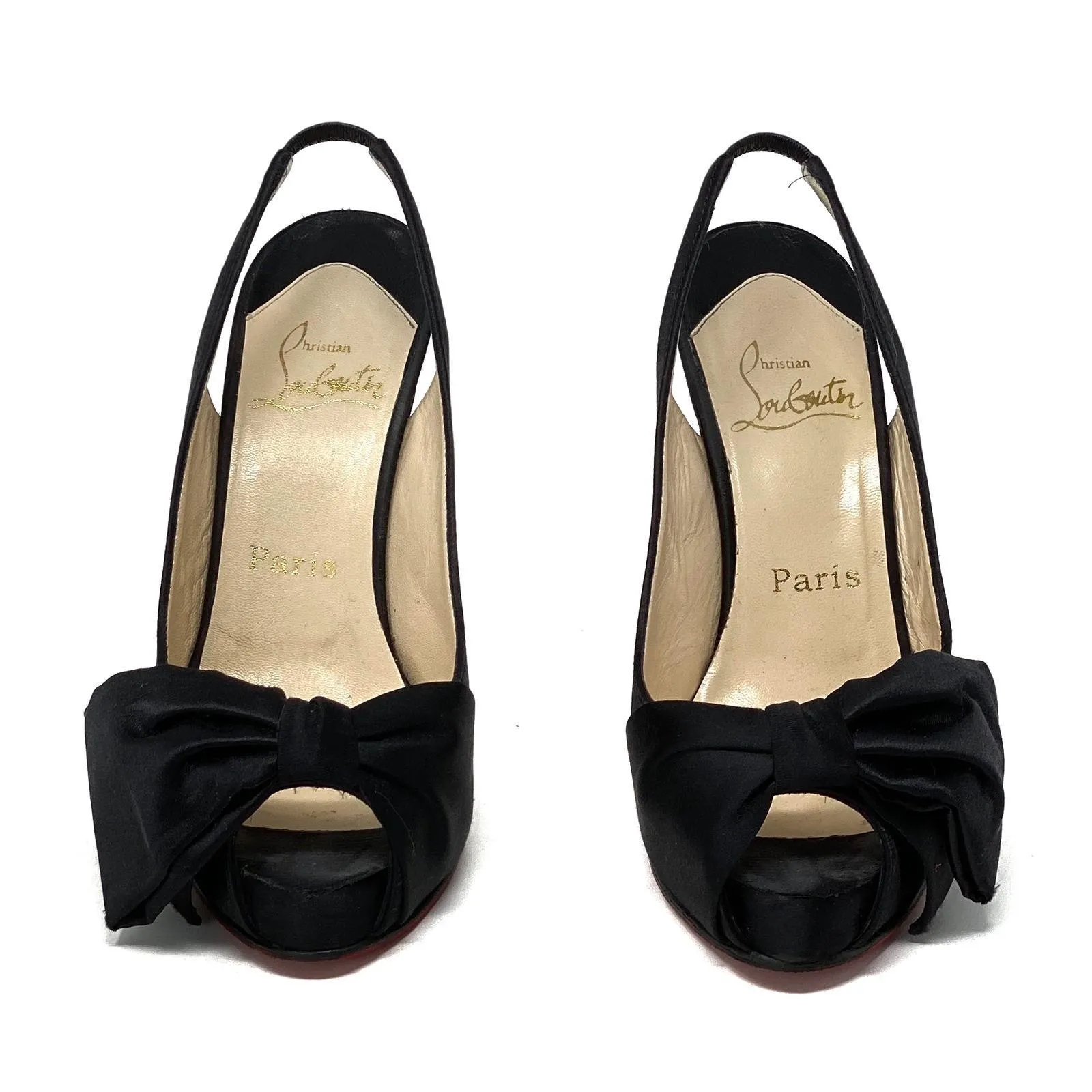 Christian Louboutin Black Satin Sling Back Pumps 37