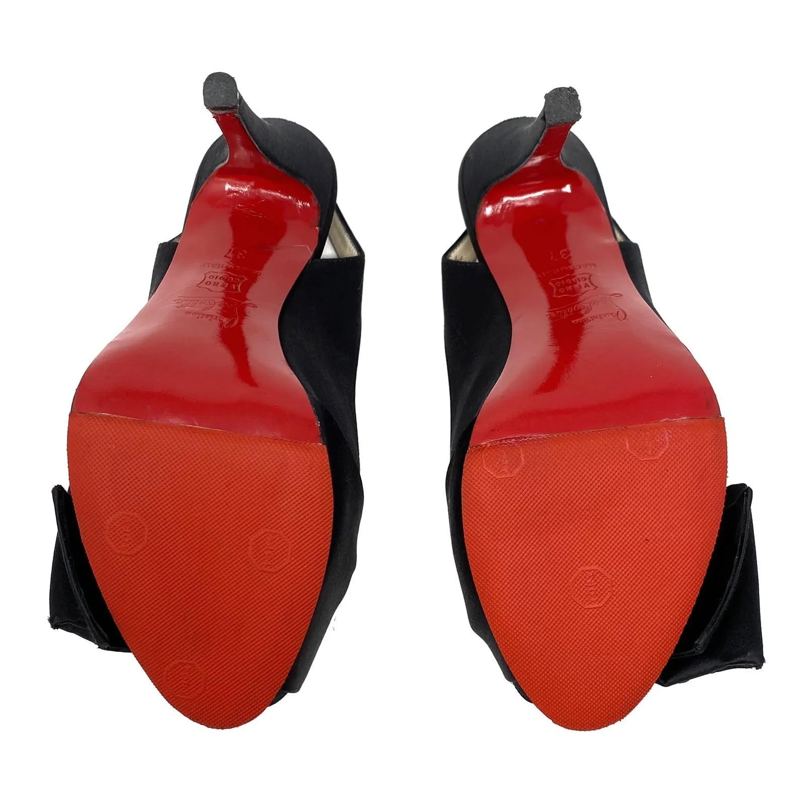 Christian Louboutin Black Satin Sling Back Pumps 37