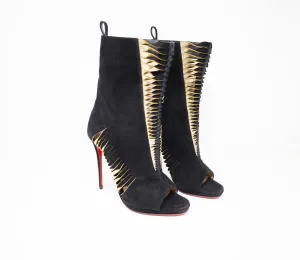 Christian Louboutin Black Suede and Gold Leather Bootie