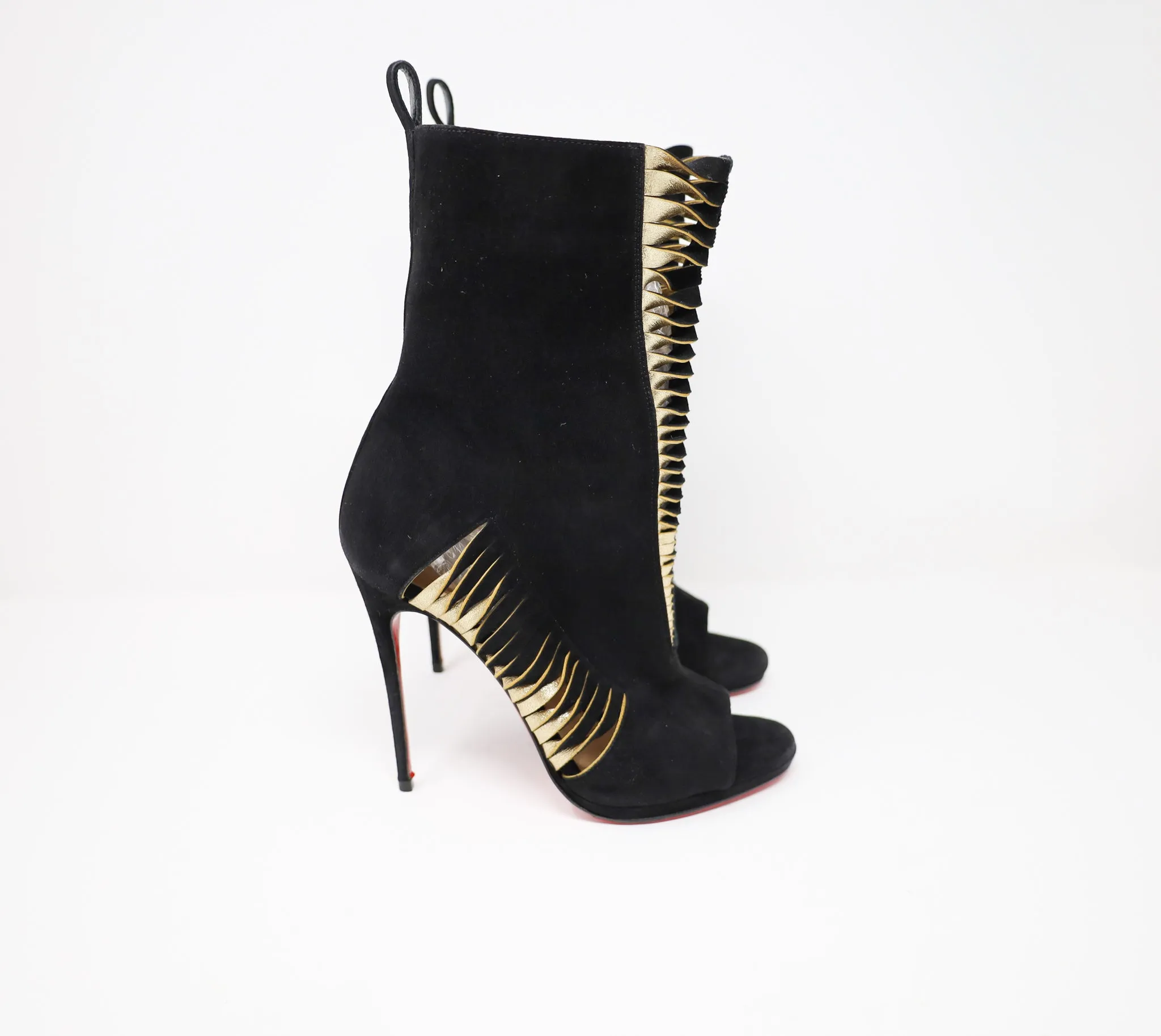 Christian Louboutin Black Suede and Gold Leather Bootie