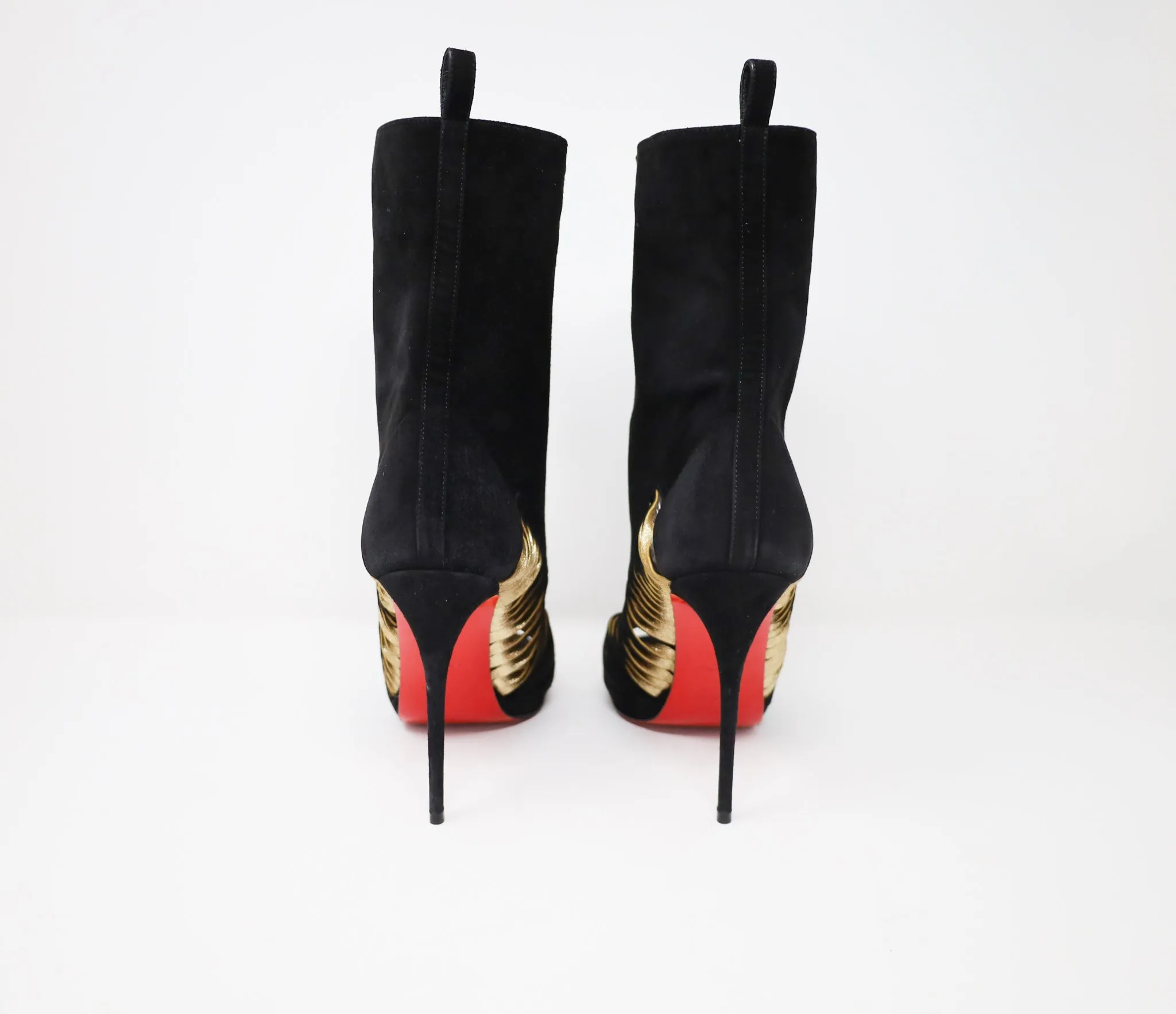 Christian Louboutin Black Suede and Gold Leather Bootie