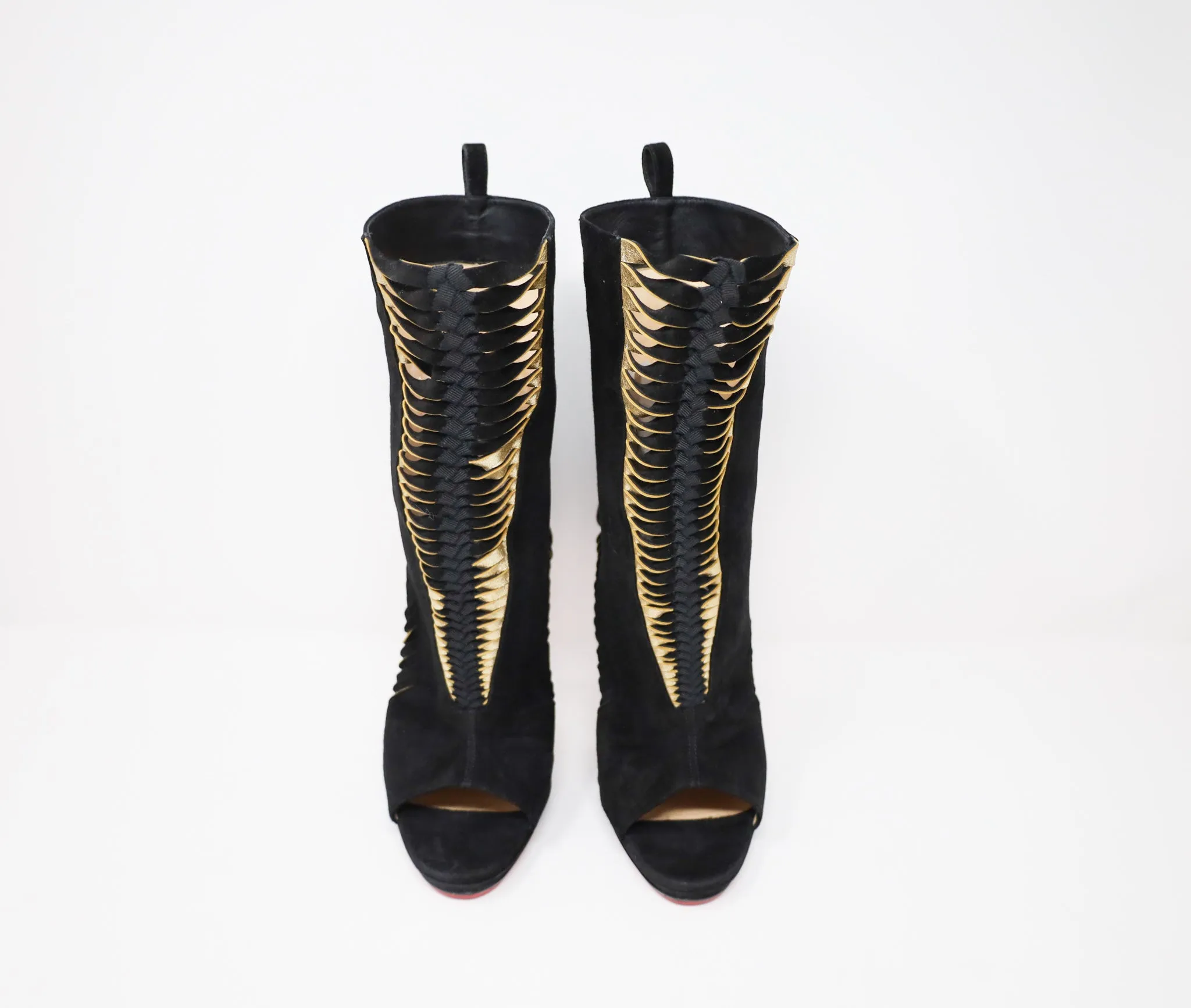 Christian Louboutin Black Suede and Gold Leather Bootie