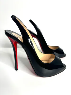Christian Louboutin Gamma Talon 120 Black Patent Slingback Heels small 37 UK4