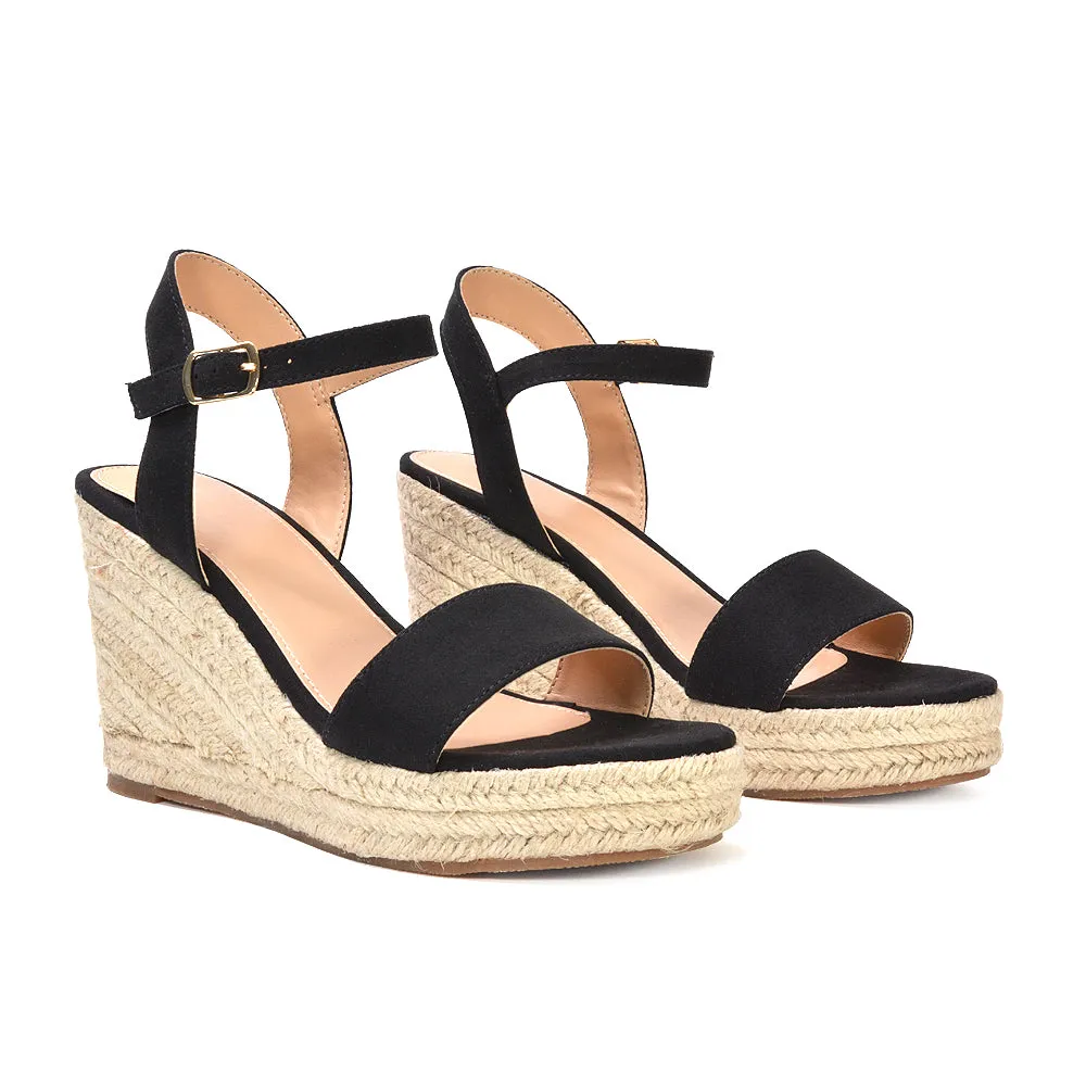 Cindy Espadrille Platform Wedge Heel Holiday Sandals With Ankle Strap in White