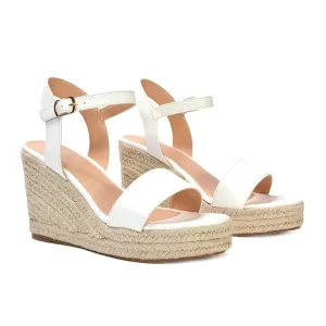 Cindy Espadrille Platform Wedge Heel Holiday Sandals With Ankle Strap in White