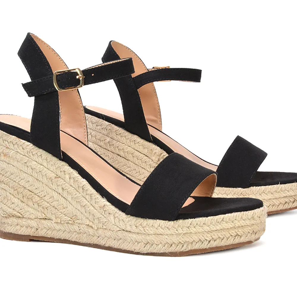 Cindy Espadrille Platform Wedge Heel Holiday Sandals With Ankle Strap in White