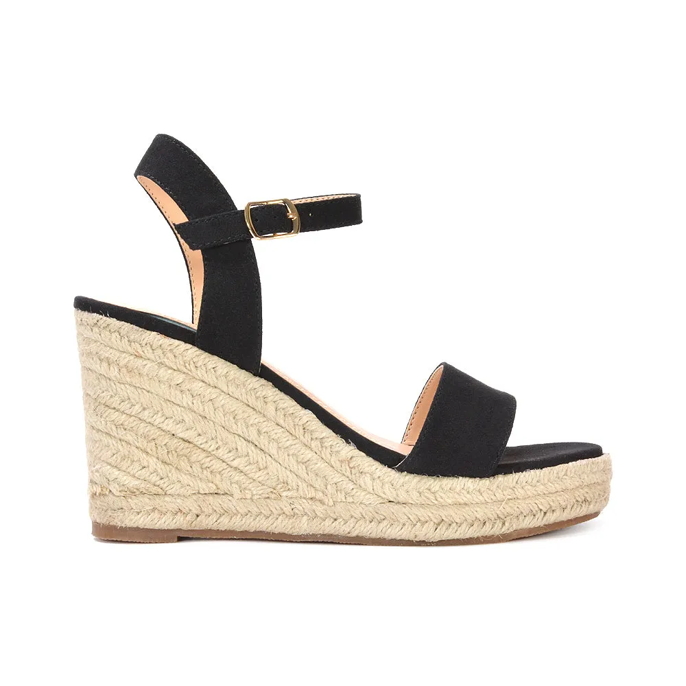 Cindy Espadrille Platform Wedge Heel Holiday Sandals With Ankle Strap in White