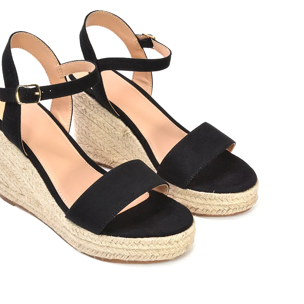 Cindy Espadrille Platform Wedge Heel Holiday Sandals With Ankle Strap in White