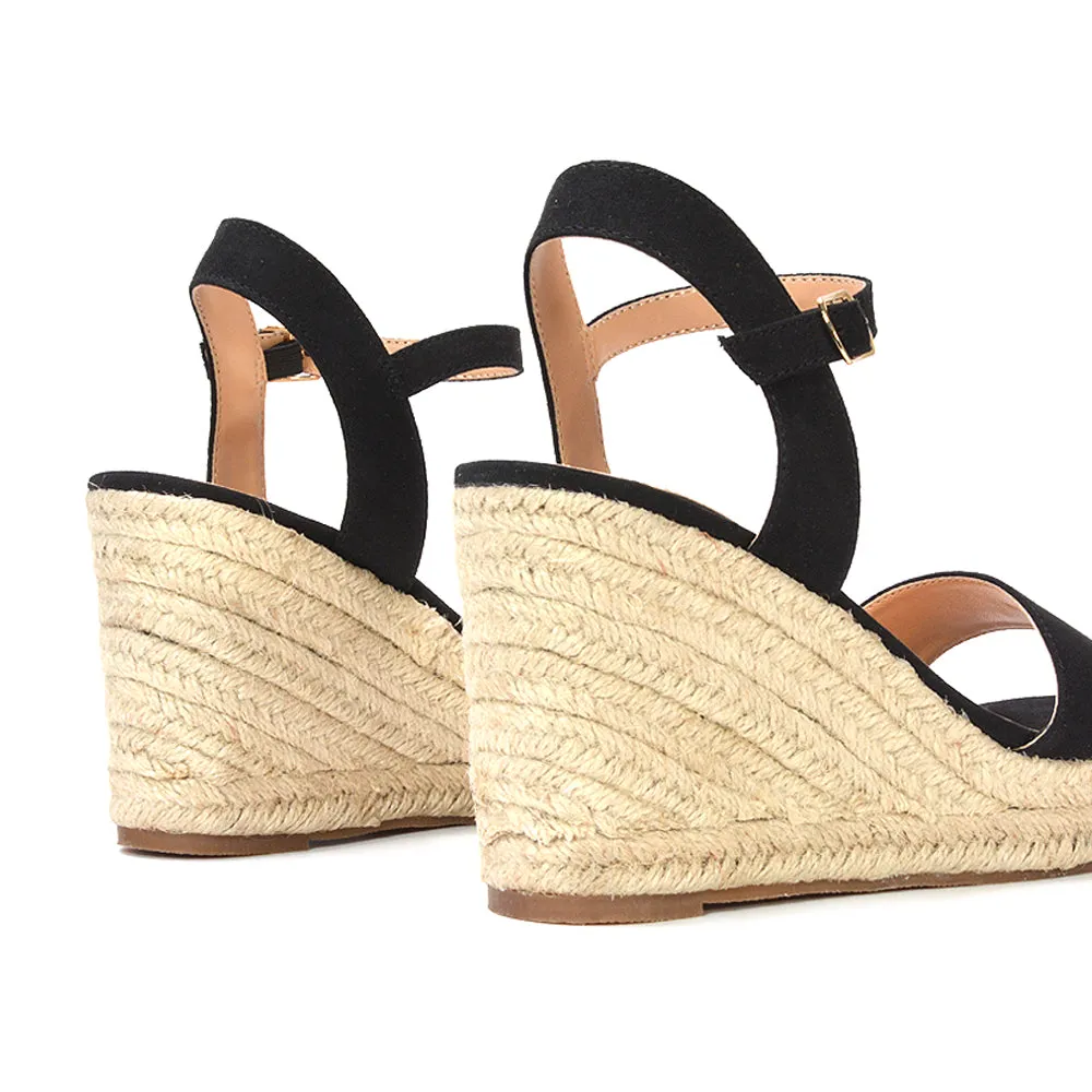 Cindy Espadrille Platform Wedge Heel Holiday Sandals With Ankle Strap in White