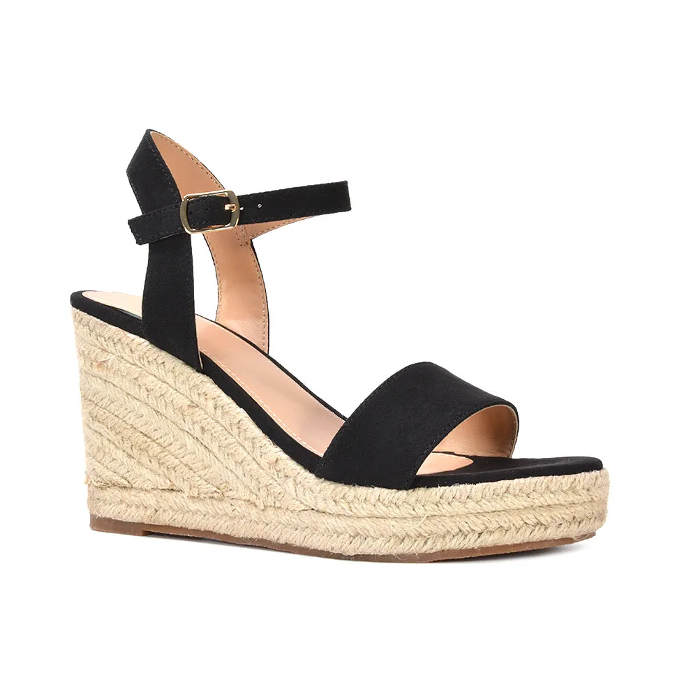 Cindy Espadrille Platform Wedge Heel Holiday Sandals With Ankle Strap in White