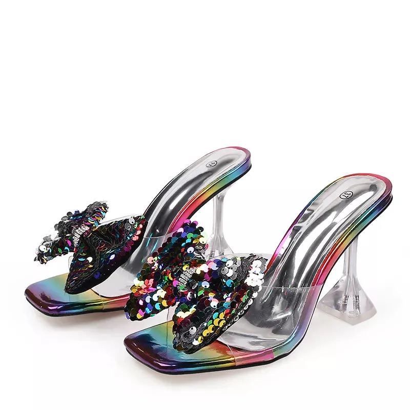 Clear PVC Crystal Heeled Women Slippers