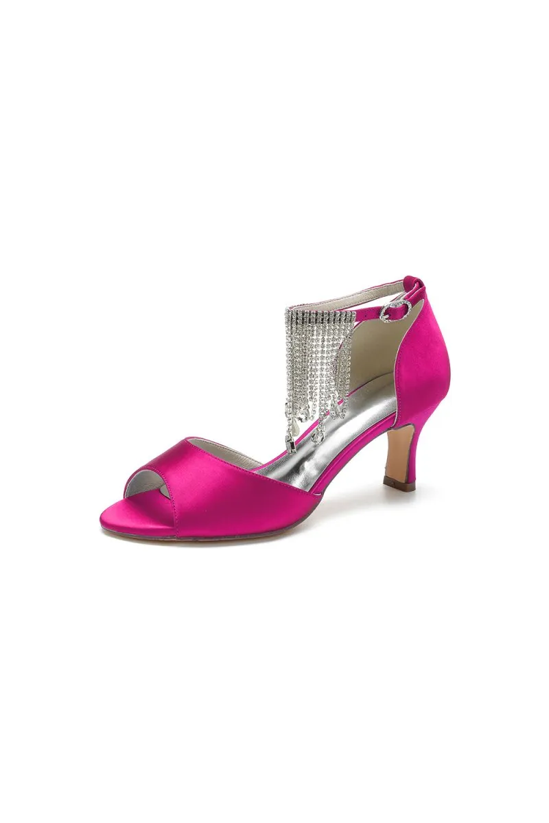 Cocktail Open Toe Tassel Strap Chunky Heels