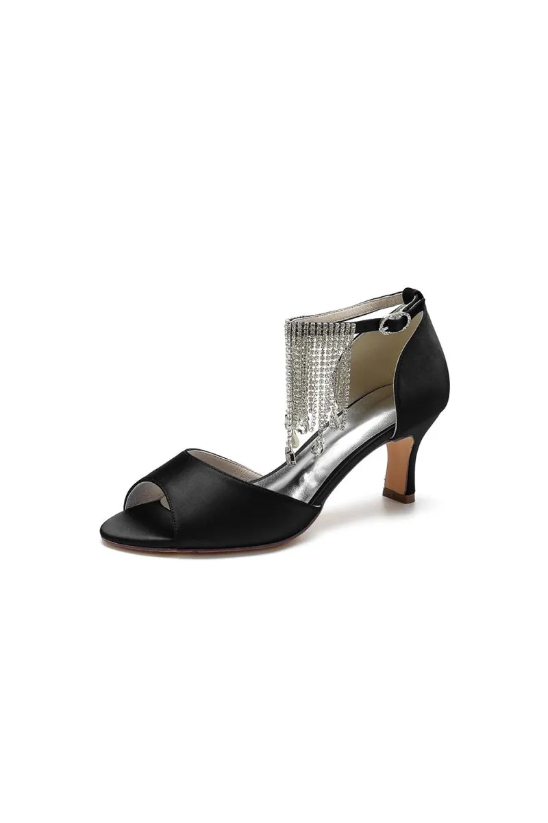 Cocktail Open Toe Tassel Strap Chunky Heels