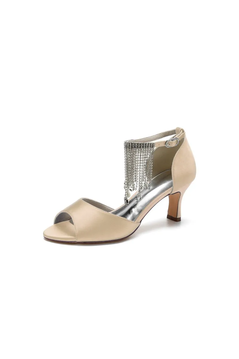 Cocktail Open Toe Tassel Strap Chunky Heels