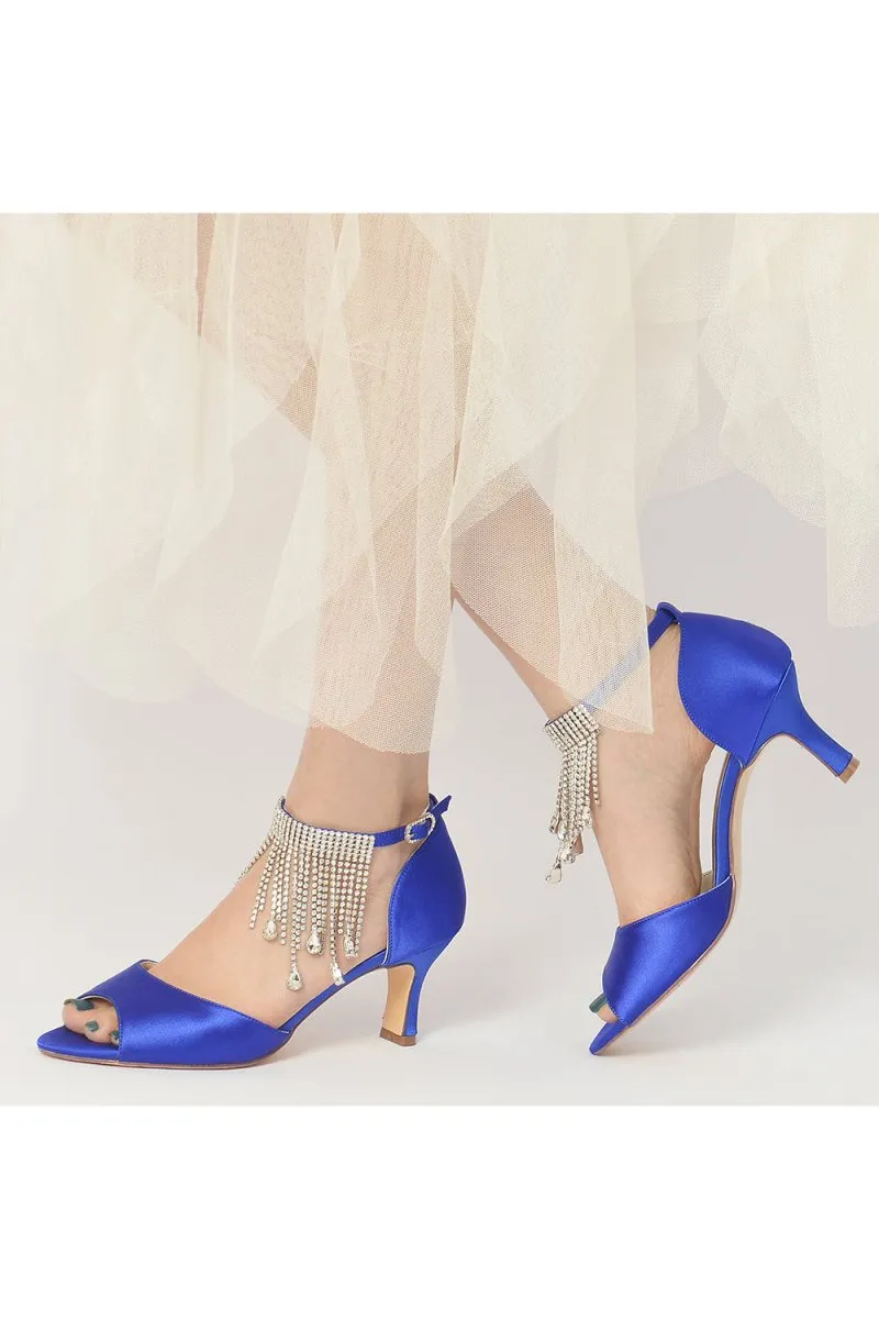 Cocktail Open Toe Tassel Strap Chunky Heels