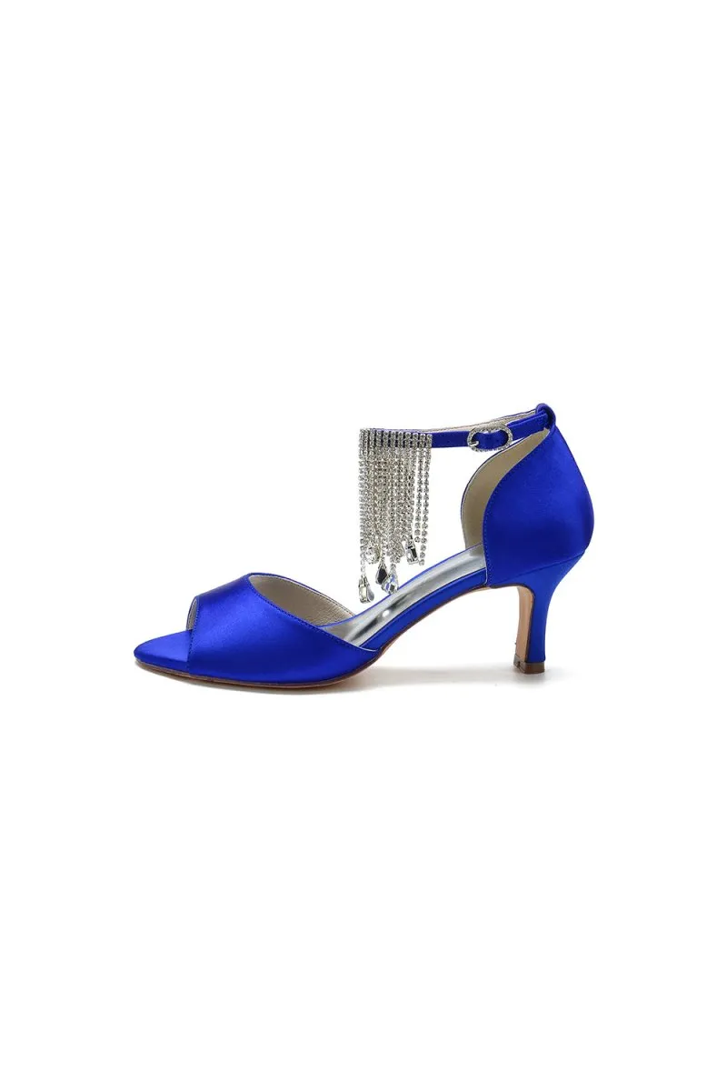 Cocktail Open Toe Tassel Strap Chunky Heels