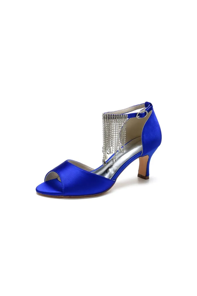 Cocktail Open Toe Tassel Strap Chunky Heels