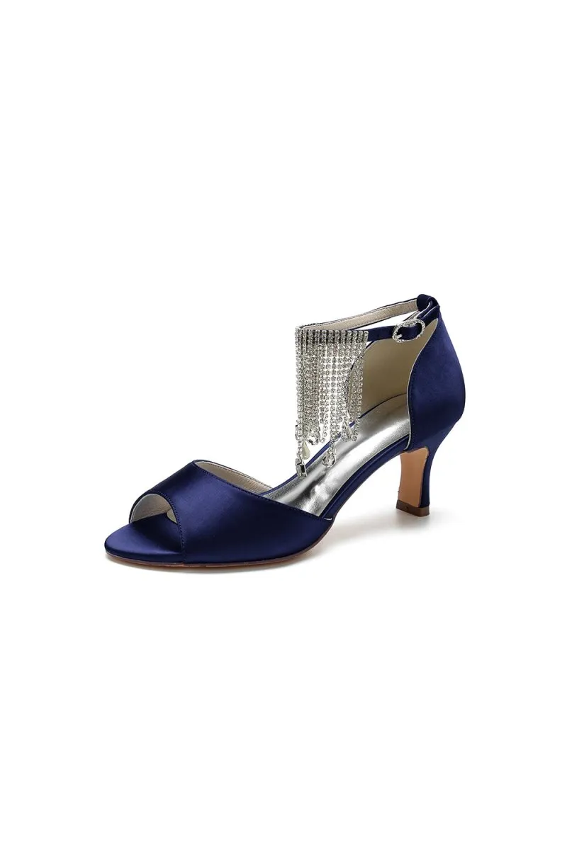Cocktail Open Toe Tassel Strap Chunky Heels