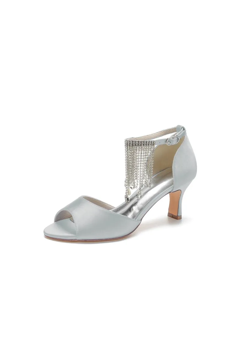 Cocktail Open Toe Tassel Strap Chunky Heels