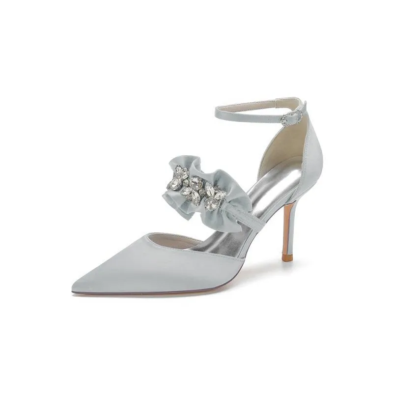 Cocktail Pointed Toe Crystal Buckle Strap High Heels