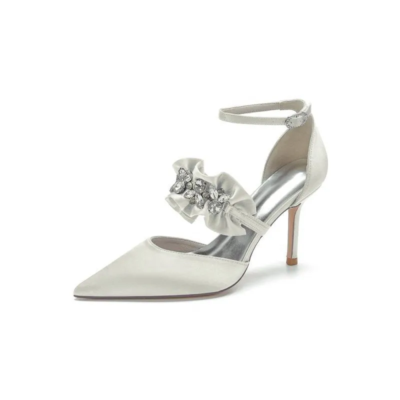 Cocktail Pointed Toe Crystal Buckle Strap High Heels