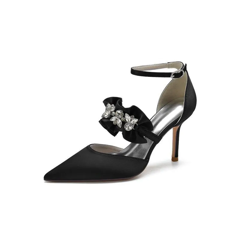 Cocktail Pointed Toe Crystal Buckle Strap High Heels