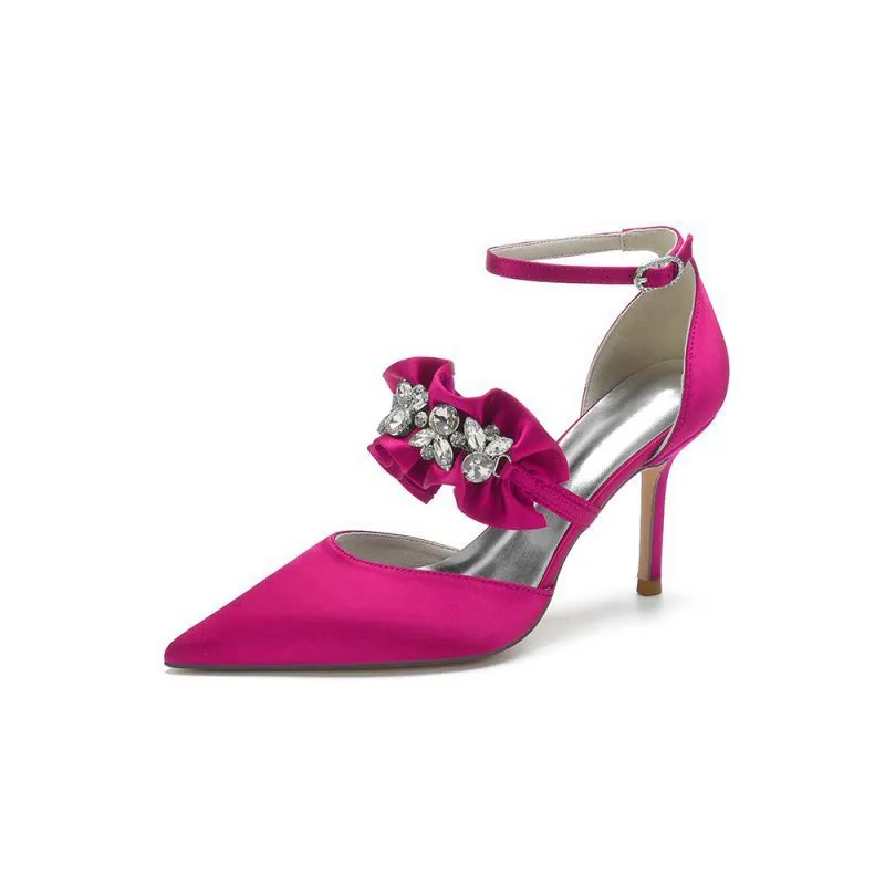 Cocktail Pointed Toe Crystal Buckle Strap High Heels