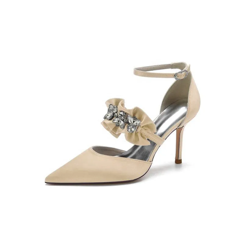 Cocktail Pointed Toe Crystal Buckle Strap High Heels