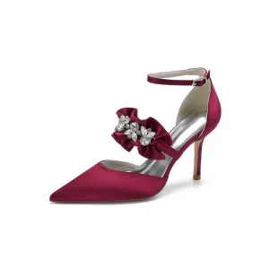 Cocktail Pointed Toe Crystal Buckle Strap High Heels