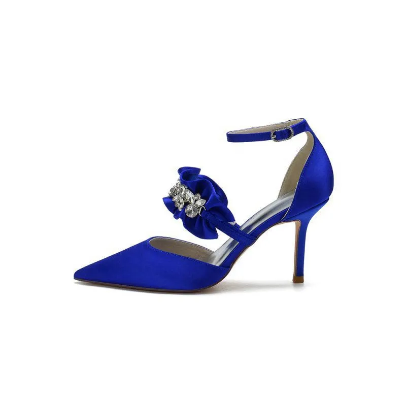 Cocktail Pointed Toe Crystal Buckle Strap High Heels