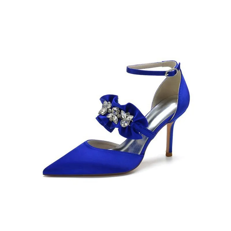 Cocktail Pointed Toe Crystal Buckle Strap High Heels