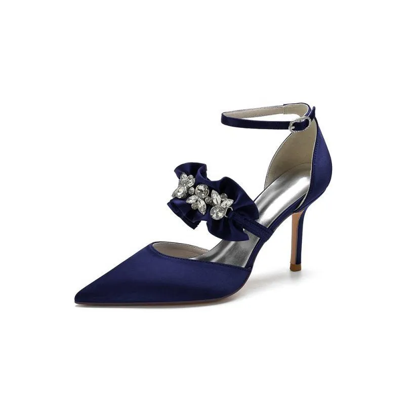 Cocktail Pointed Toe Crystal Buckle Strap High Heels