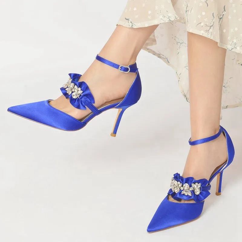 Cocktail Pointed Toe Crystal Buckle Strap High Heels