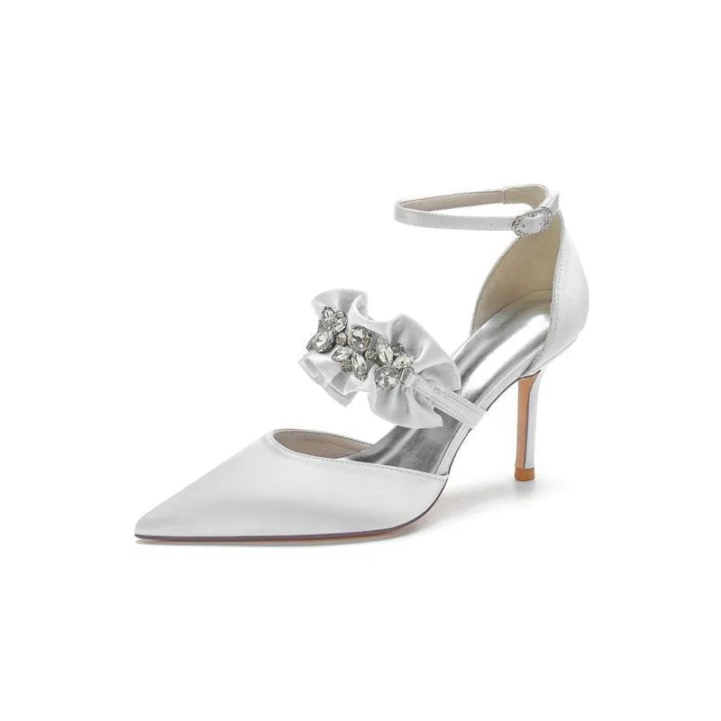 Cocktail Pointed Toe Crystal Buckle Strap High Heels