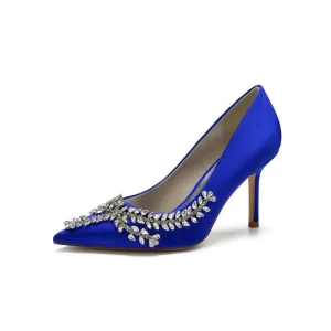 Cocktail Pointed Toe Crystal Satin High Heels