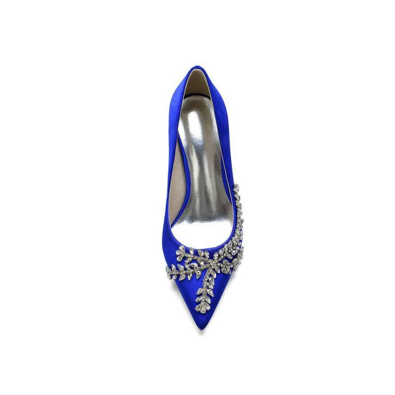 Cocktail Pointed Toe Crystal Satin High Heels