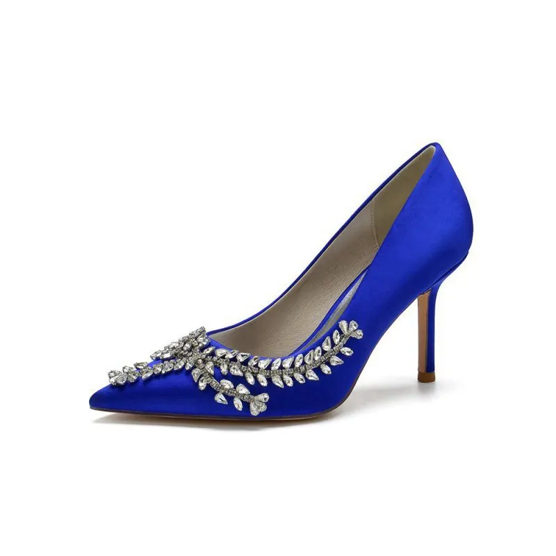 Cocktail Pointed Toe Crystal Satin High Heels