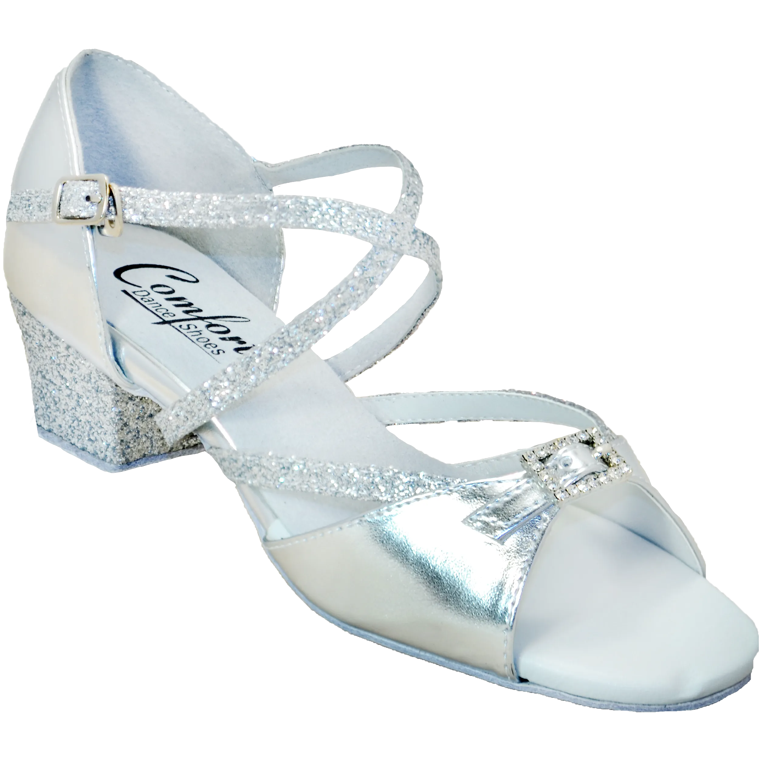 Comfort Single Buckle - Silver Leather / Silver Glitz