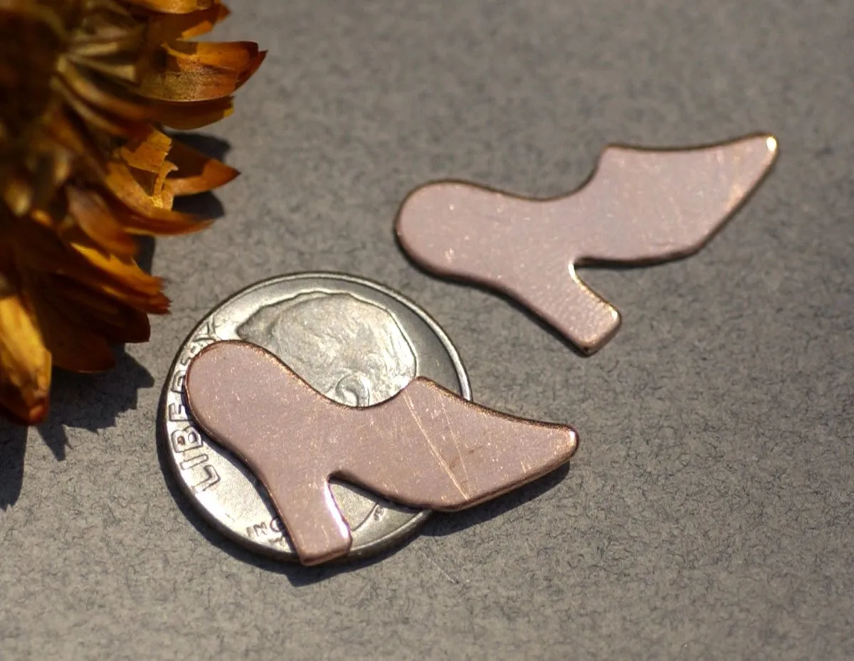 Copper or Brass or Bronze or Nickel Silver High Heel Shoe 24g Shaped Blank for Enameling Stamping Texturing Soldering