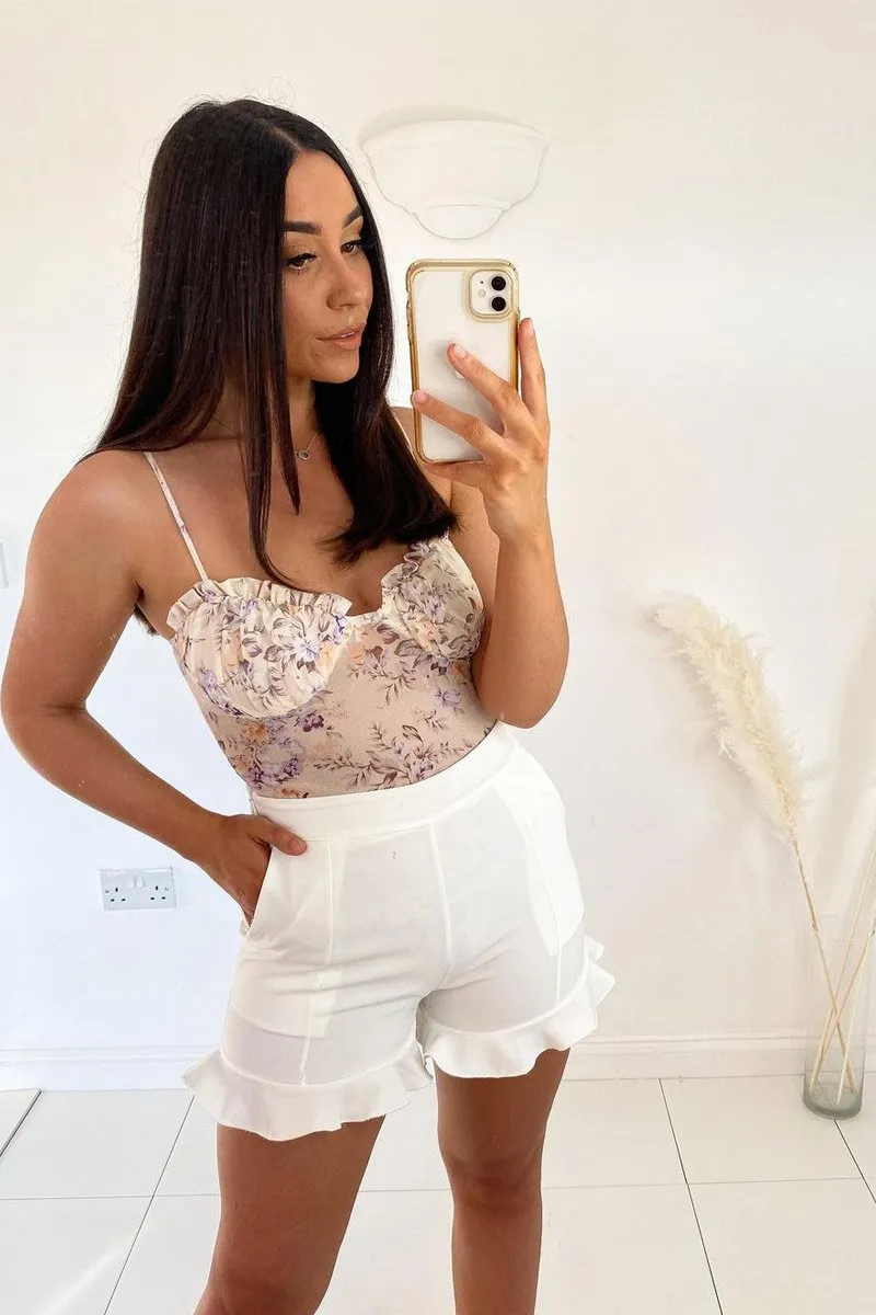 Cream Floral Corset Detail Bodysuit - Clarah